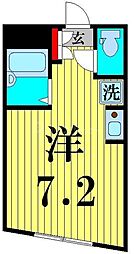 ルネコートお花茶屋 2階ワンルームの間取り