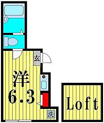 リオン六町 3階ワンルームの間取り