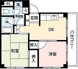 リオグランデ立石II 2階2DKの間取り