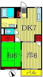 メイプルY 2階2DKの間取り