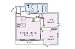 アーバンクレスト 1階2LDKの間取り