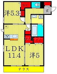 ル　リアン 3階2LDKの間取り