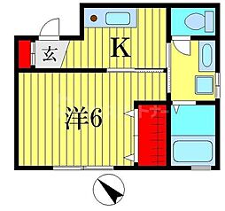 ドルフクレセント参番館 2階1Kの間取り