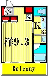 ノワールブラン 2階1Kの間取り