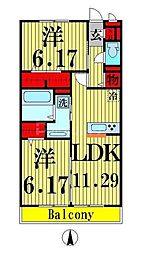 マウンテンハート 2階2LDKの間取り