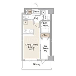 アルファコートお花茶屋2 2階1LDKの間取り