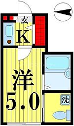リバージュ千住大橋 2階1Kの間取り