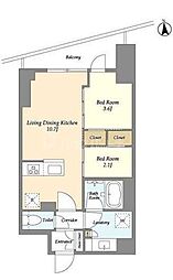 コンフォリア竹ノ塚イースト 2階2LDKの間取り
