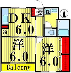 ガーデンスクエア梅島 1階2DKの間取り