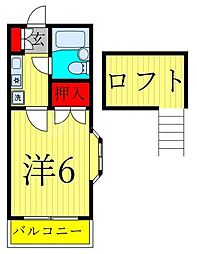 パレノーブル大谷田 2階1Kの間取り
