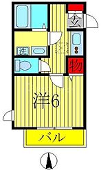 ブルーウェル 1階1Kの間取り