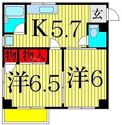 京成押上線 京成立石駅 徒歩13分の賃貸マンション 2階2Kの間取り