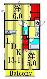 Bonheur de Chien Kitaayase 2LDKの間取図画像