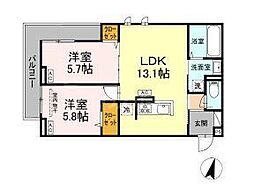 オードリーコート 2LDKの間取図画像