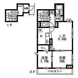 (仮)足立区大谷田AS0519 新築長屋住宅 2LDKの間取図画像