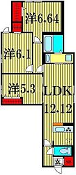 UP GOD HORIKIRI 3LDKの間取図画像