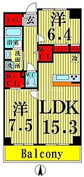 ロイヤルパークスシーサー 1SLDKの間取図画像