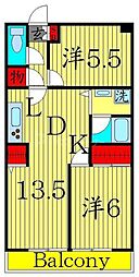 綾東ヴィレッジ壱番館 2LDKの間取図画像