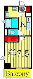 リヴェールタワー綾瀬 1Kの間取図画像