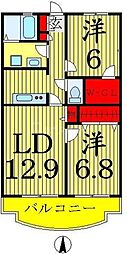 メトロステージ一ツ家 2LDKの間取図画像