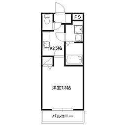プラッツ上石田 2階1Kの間取り