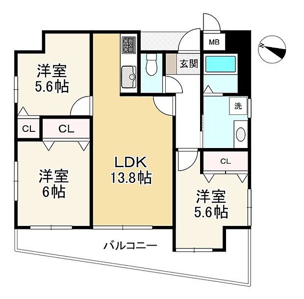 カーサ神戸下山手(3LDK) 7階の間取り