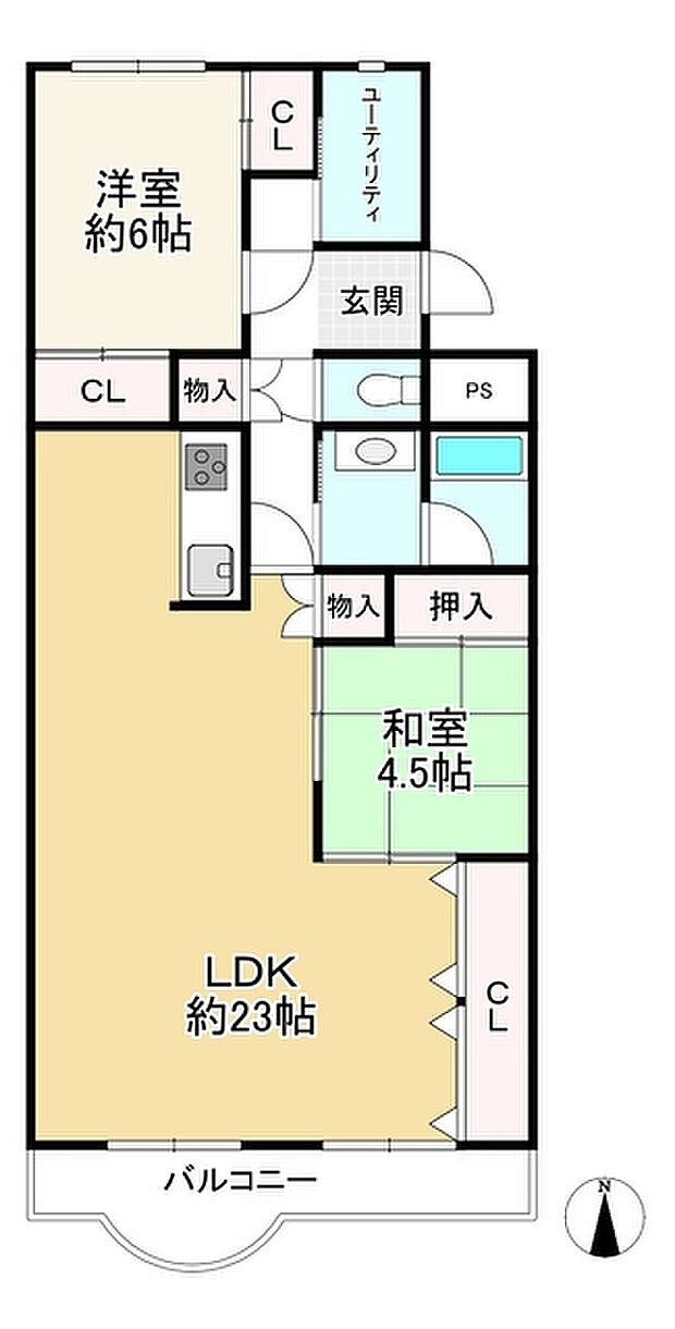 熊内台セントポリア(2LDK) 14階の間取り