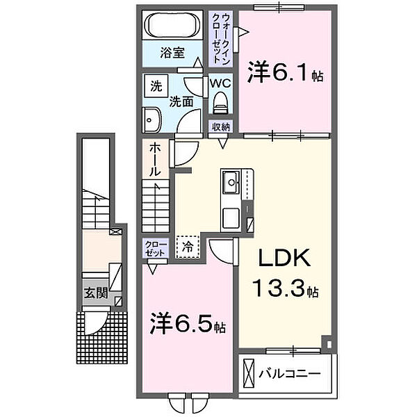 仮）新中島アパート 205｜和歌山県和歌山市新中島(賃貸アパート2LDK・2階・59.55㎡)の写真 その2