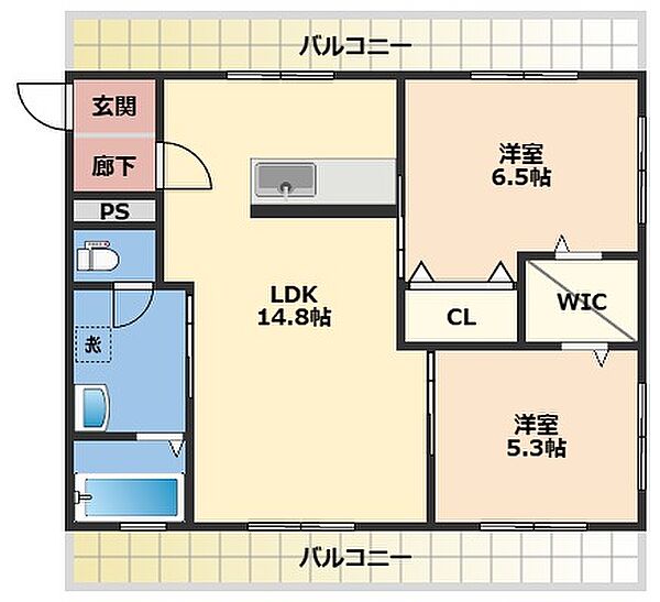 メゾンプランタン B-3｜和歌山県海南市築地(賃貸マンション2LDK・3階・55.00㎡)の写真 その2