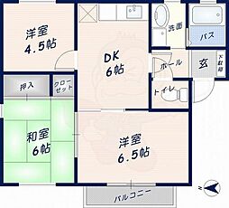 リバーハイツ 2階3DKの間取り
