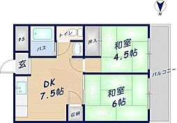 スカイハイツ 2DKの間取図画像
