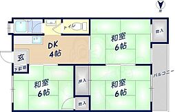 徳野コーポ 1階3DKの間取り