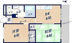 キャッスル東花園 2DKの間取図画像