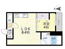 CASA花園 1LDKの間取図画像