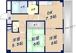 JR片町線(学研都市線) 鴻池新田駅 徒歩15分の賃貸マンション 4階3DKの間取り