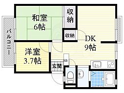 ミラーハイツ1棟 2LDKの間取図画像