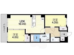 アベニュー瓢箪山 2階2LDKの間取り