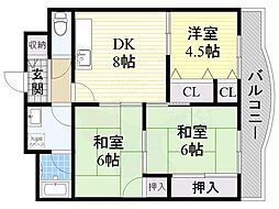 アルブル 2階3DKの間取り