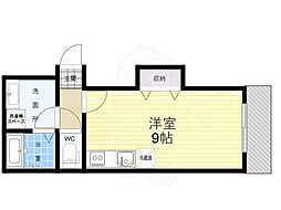 ヨハク瓢箪山 2階ワンルームの間取り