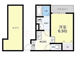 エフスタイル若江本町1号館 1Kの間取図画像