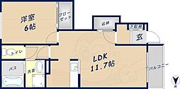 グロースハイツ新石切2 1LDKの間取図画像