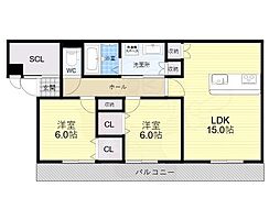 St.Polaris瓢箪山 2LDKの間取図画像