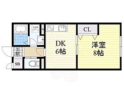 アルカディア楠根 1DKの間取図画像