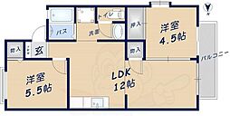 クレストシティービュー 2LDKの間取図画像