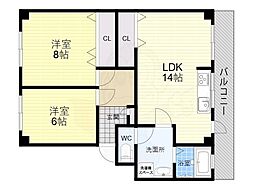 ファミリーハイツ喜里川 2LDKの間取図画像