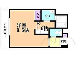 クワイシャノン円山表参道 5階1Kの間取り