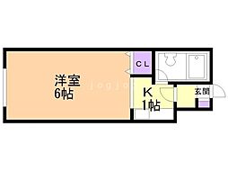 パールスクエア 2階1Kの間取り