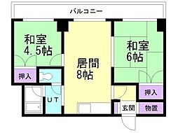 ロイヤル宮の森 4階2DKの間取り