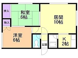 エルコート24 2階2LDKの間取り