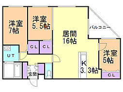 ｃａｃａｏ円山　（カカオ円山） 2階3LDKの間取り
